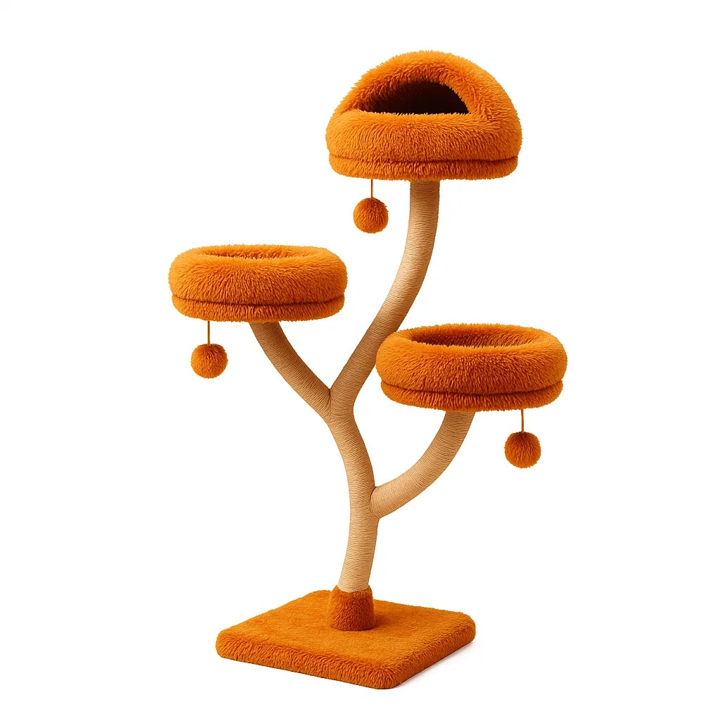 Kratzbaum mit Plüschbezug in Orange