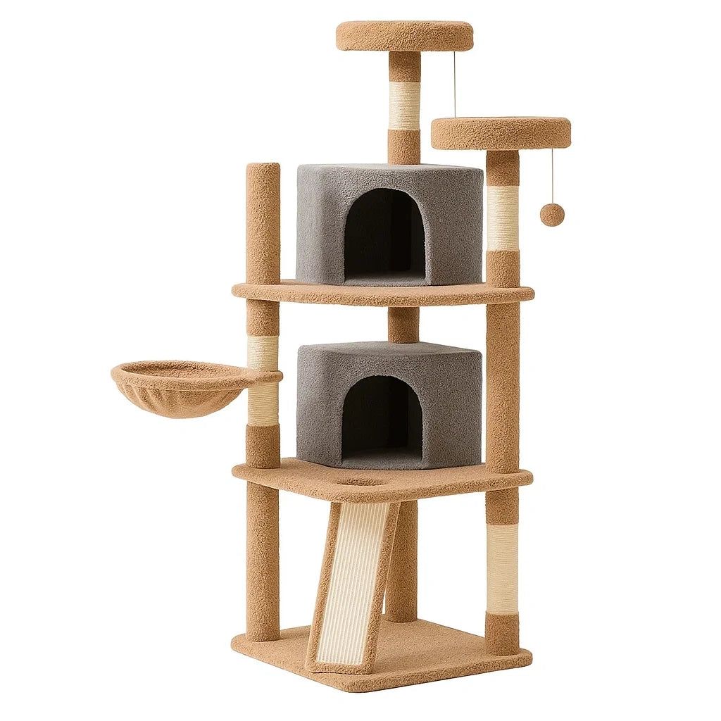 Katzenkratzbaum MDF, Plüsch & Sisal Beige/Grau 60 x 40 x 150 cm