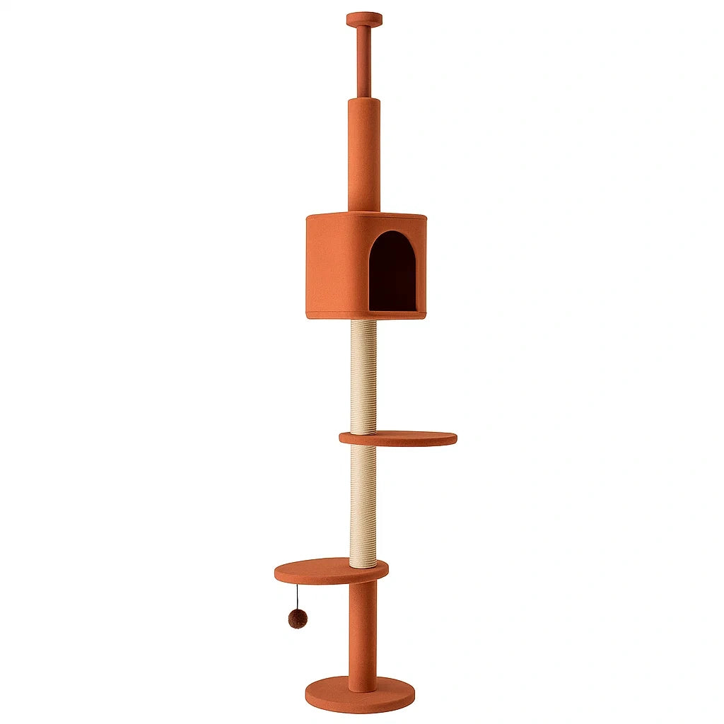 Katzen-Kletterbaum aus Jute und MDF, Terrakotta, 240 cm Höhe