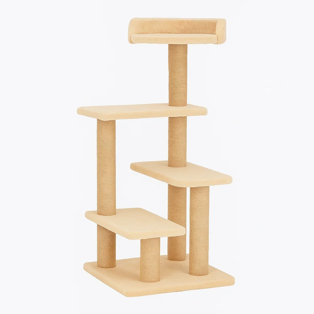 Katzenbaum aus Sisal und Plüsch, Beige, 120 cm hoch