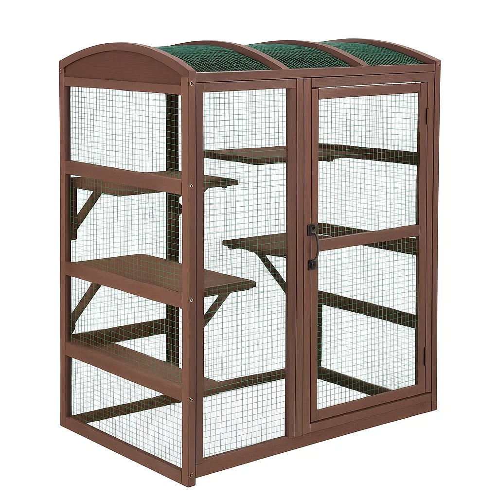 Kleintierkäfig aus Holz und Metall mit 3 Etagen und Doppeltür Braun/Grün