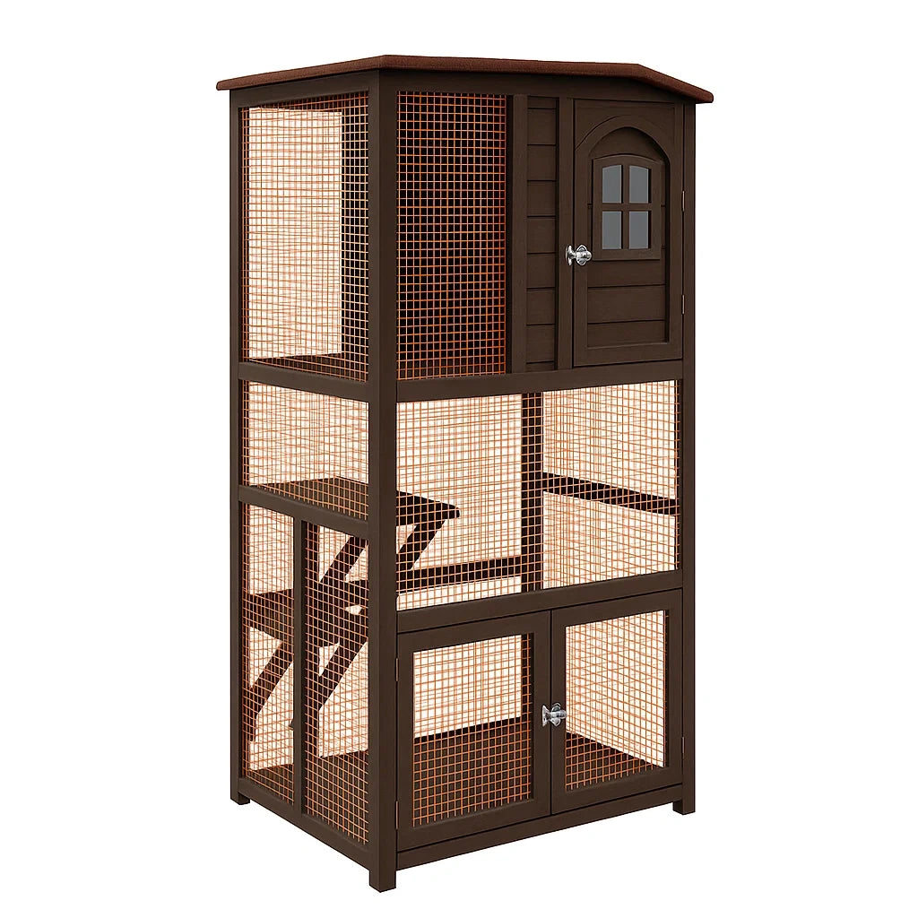 Holz Katzenschrank mit Gitter Braun 180x70x60cm