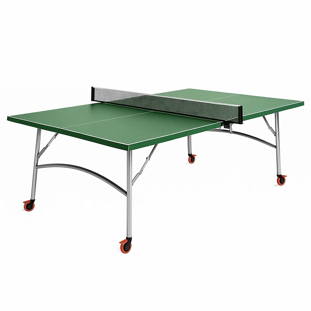 Grüne Tischtennisplatte aus MDF und Stahl, faltbar